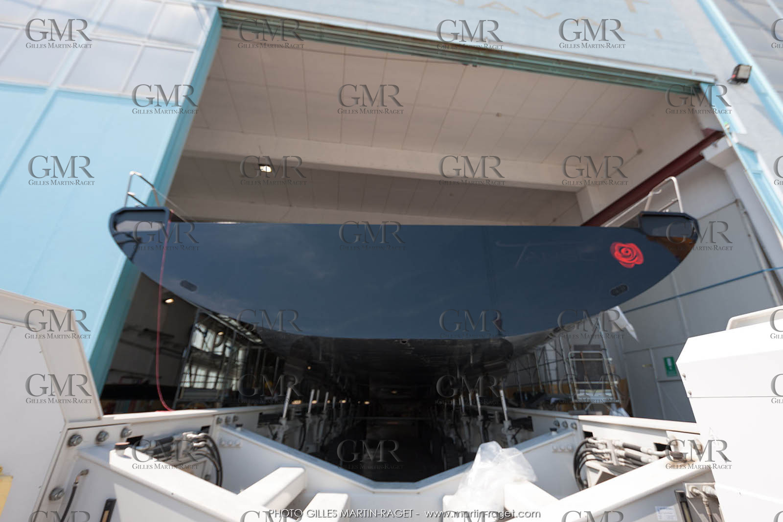 22 07 2017, Savona (ITA), Wally Cento Tango going out of the shed, Photo Gilles Martin-Raget