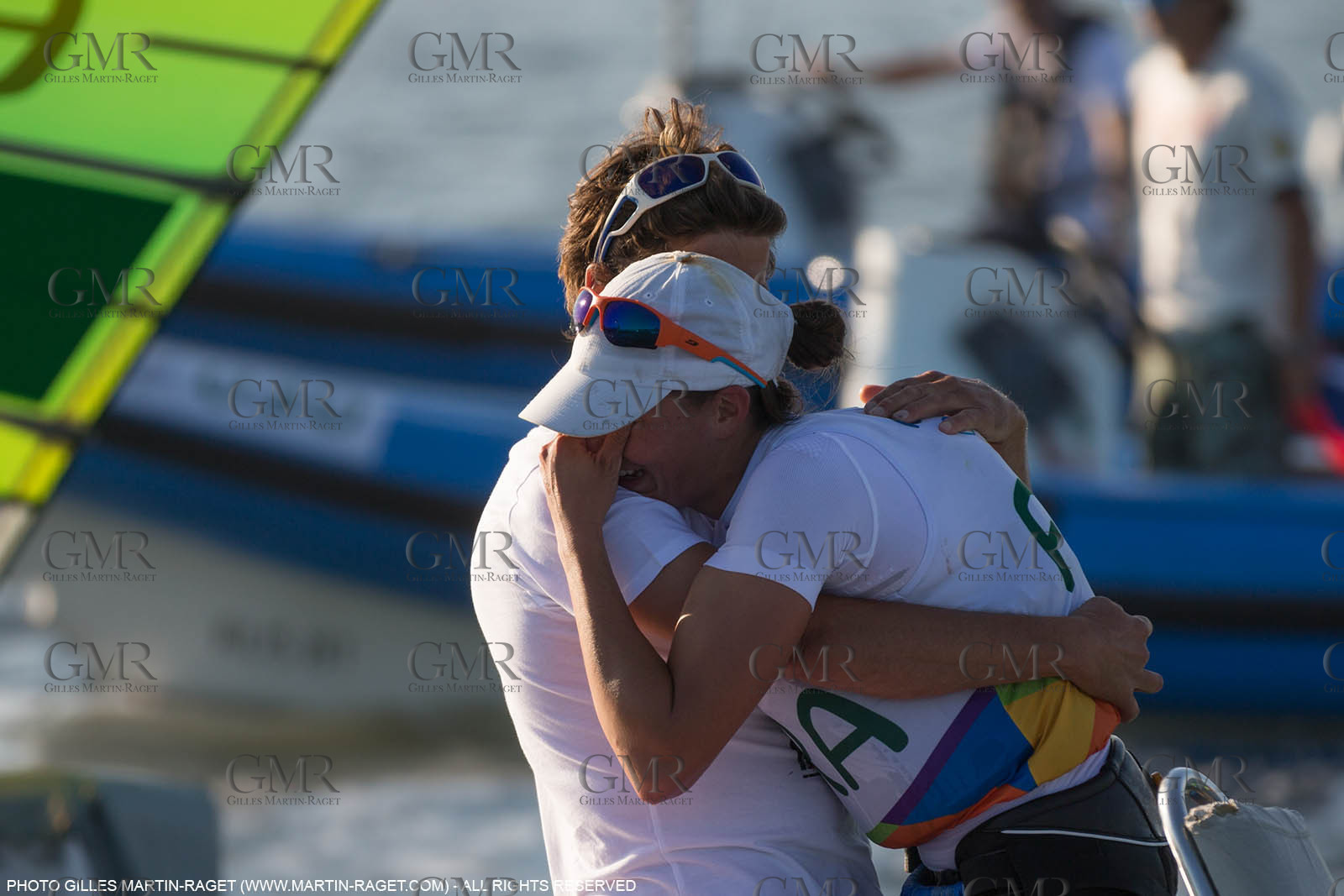 14 08 2016, Rio de Janeiro (BRA), 2016 Olympic Games, Sailing, RSX Women medal race, Charline Picon, gold medalist and her coach Cédric Leroy