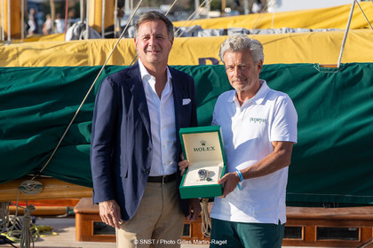 2 10 2026, Saint-Tropez (FRA,83), Société Nautique de Saint-Tropez, Les Voiles de Saint-Tropez 2026, Day 7, Remise Trophée Rolex à l'équipage du P Class Olympian