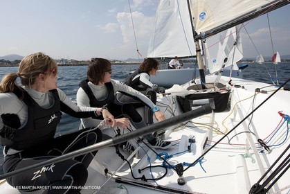 20 04 2010 - Hyères (FRA,83) - SOF 2010 - Zhik Team - women Match Racing - Leroy Pruvot  Bertrand