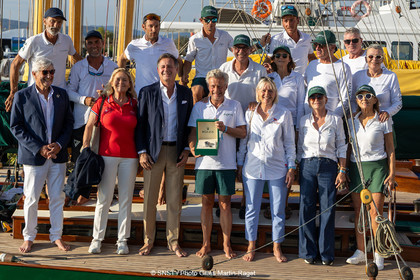 2 10 2026, Saint-Tropez (FRA,83), Société Nautique de Saint-Tropez, Les Voiles de Saint-Tropez 2026, Day 7, Remise Trophée Rolex à l'équipage du P Class Olympian