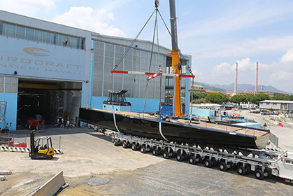 22 07 2017, Savona (ITA), Wally Cento Tango going out of the shed, Photo Gilles Martin-Raget
