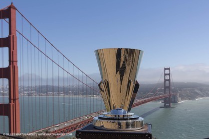 03 08 2013 - San Francisco (USA,CA) - 34th America's Cup - Louis Vuitton Cup - The Louis Vuitton Trophy at the Golden Gate Bridge