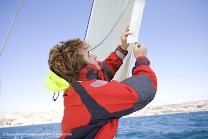 28 09 2007 - Marseille (FRA, 13) - Gamme vêtements de mer Aigle portée en.action par les navigateurs Marc Emig et Luce Molinier