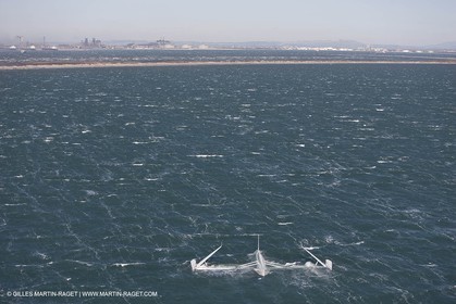 21 12 2008 - Port Saint Louis du Rhône (South of France) - The Hydroptere just after its capsize when trying to beat the overall sailing speed record