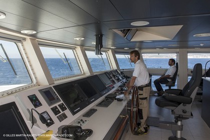 11 09 2014 - la Ciotat (FRA,13) - onboar Al Azzizi, oceanographic research ship buit by H2X boat yard, measure devices manipuation