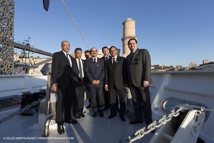 Al Azizi oficial launchat the Mucem museum - H2X boatyard - Oceanographic research ship - Marseille (FRA,13) - 27 05 2014