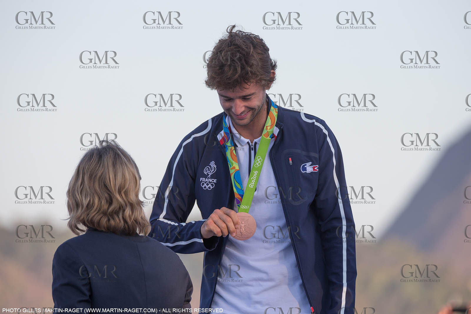 14 08 2016, Rio de Janeiro (BRA), 2016 Olympic Games, Sailing, RSX Men medal ceremony, Pierre Le Coq (FRA) bronze medal