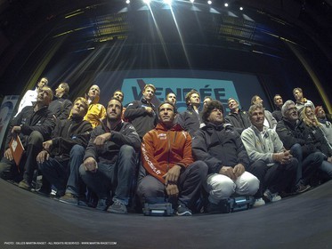 9 11 2012 - Les Sables d'Olonne (FRA,85) - Vendée Globe 2012 - Dock ambiances at D-1 - Skipper's briefing