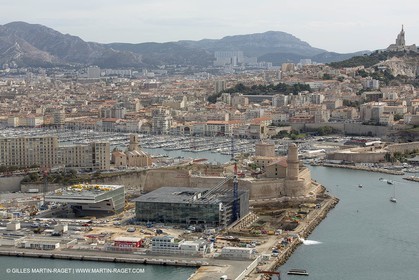 28 09 2012 - Marseille (FRA,13) - Travaux sur le Vieux Port, Construction du MUCEM, Renovation du Fort Saint Jean, construction du Centre Régional de la Meriterranée, CEREM,
