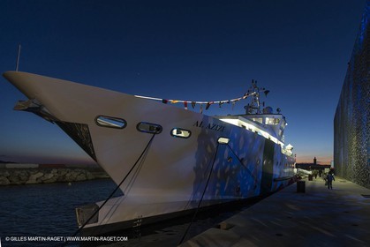 Al Azizi oficial launchat the Mucem museum - H2X boatyard - Oceanographic research ship - Marseille (FRA,13) - 27 05 2014