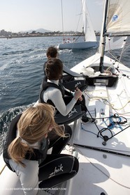 20 04 2010 - Hyères (FRA,83) - SOF 2010 - Zhik Team - women Match Racing - Leroy Pruvot  Bertrand