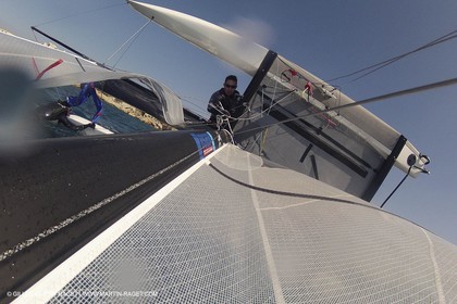 26 03 2013 - Marseille (FRA,13) - Ingrid Petitjean et Olivier backes training on their Nacra 17 in breezy conditions