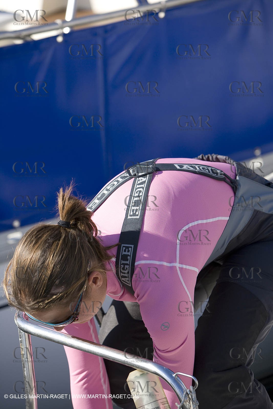 28 09 2007 - Marseille (FRA, 13) - Aigle Marine weather clothing showed in action by salors Marc Emig et Luce Molinier
