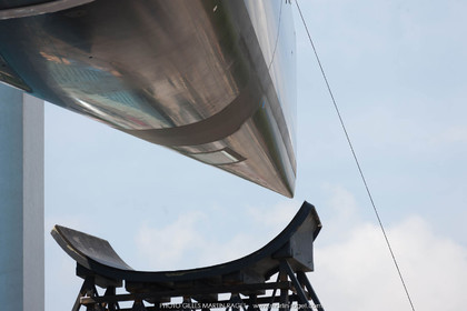 22 07 2017, Savona (ITA), Wally Cento Tango going out of the shed, Photo Gilles Martin-Raget