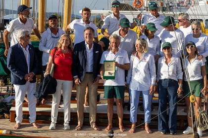 2 10 2026, Saint-Tropez (FRA,83), Société Nautique de Saint-Tropez, Les Voiles de Saint-Tropez 2026, Day 7, Remise Trophée Rolex à l'équipage du P Class Olympian