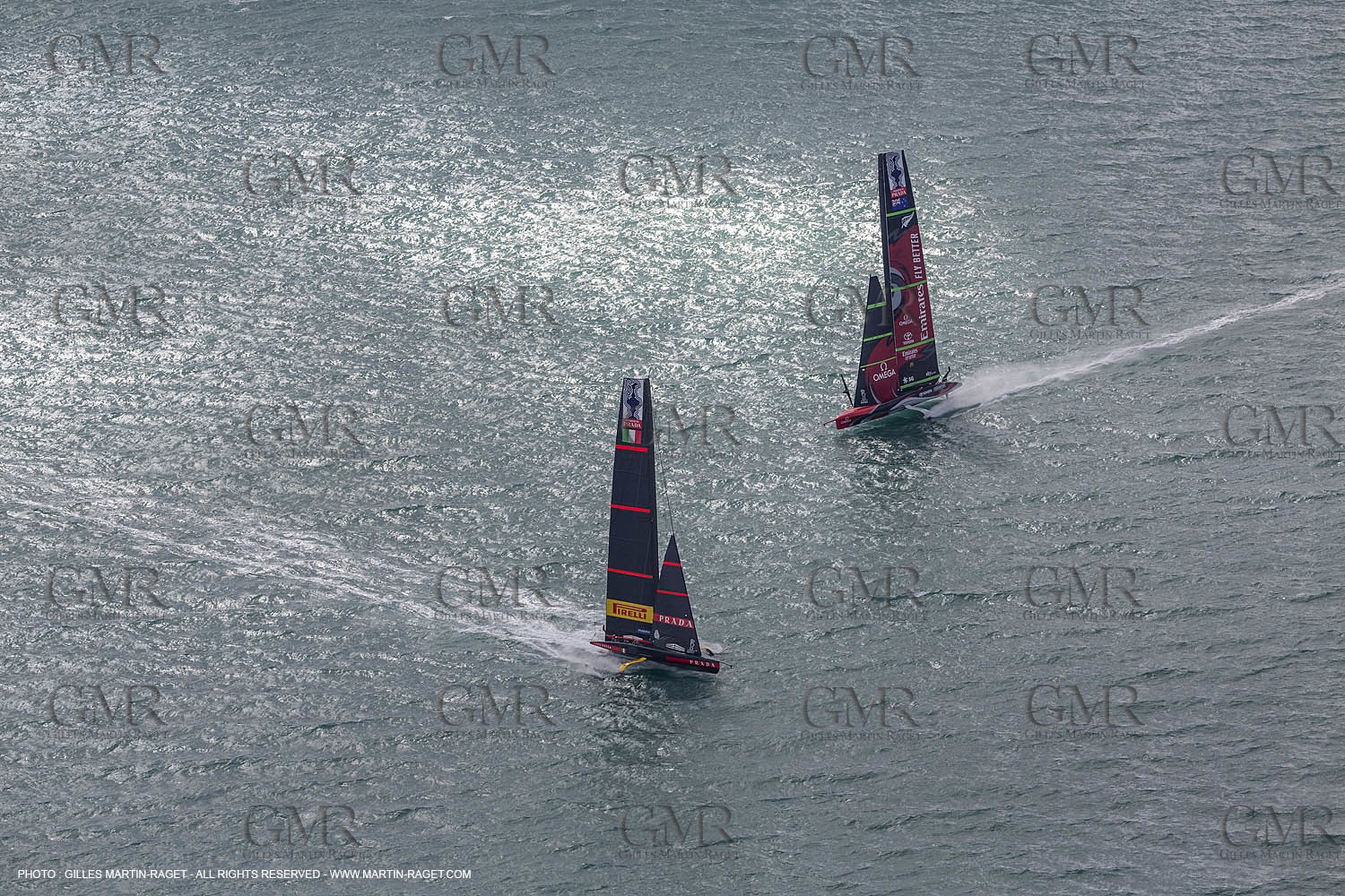 10 12 2020 - Auckland (NZL) - 36th America's Cup - Practice Sessions - Day 2 - Emirates Team New Zealand and Luna Rossa Prada Pirelli Team