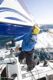 28 09 2007 - Marseille (FRA, 13) - Aigle Marine weather clothing showed in action by salors Marc Emig et Luce Molinier