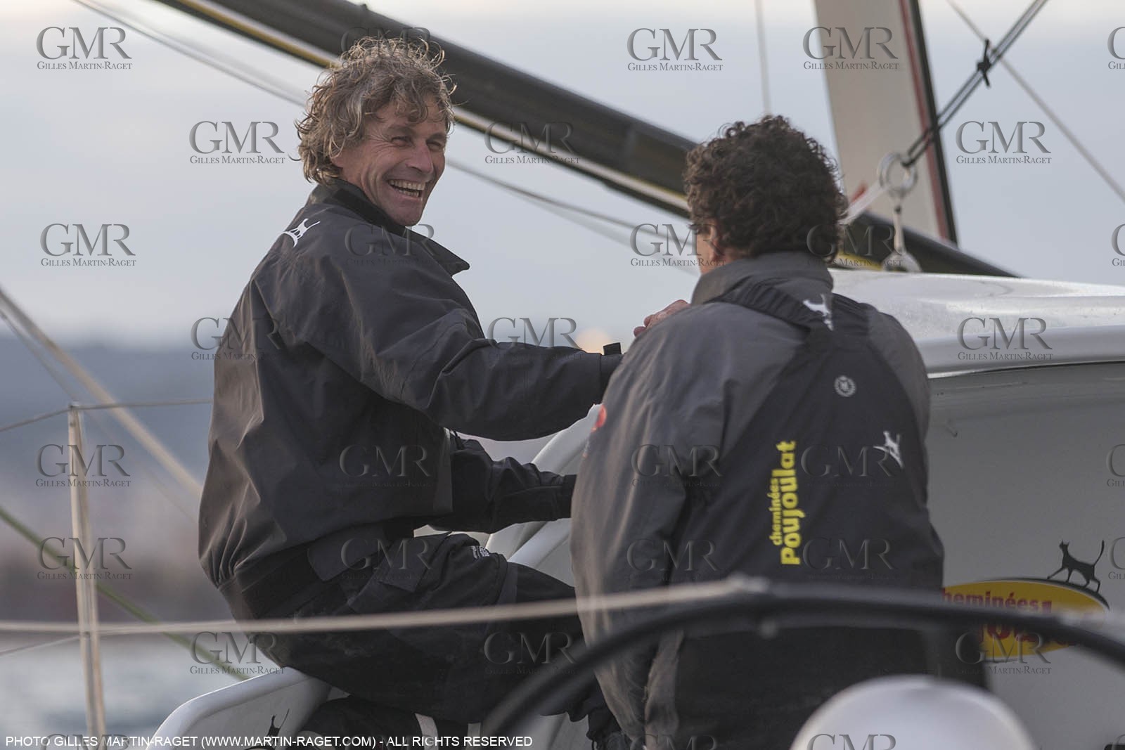 25 03 2015, Barcelona (ESP), Barcelona World Race 2014-15, Cheminées Poujoulat (Bernard Stamm Jean Le Cam) arrival in 1st place.