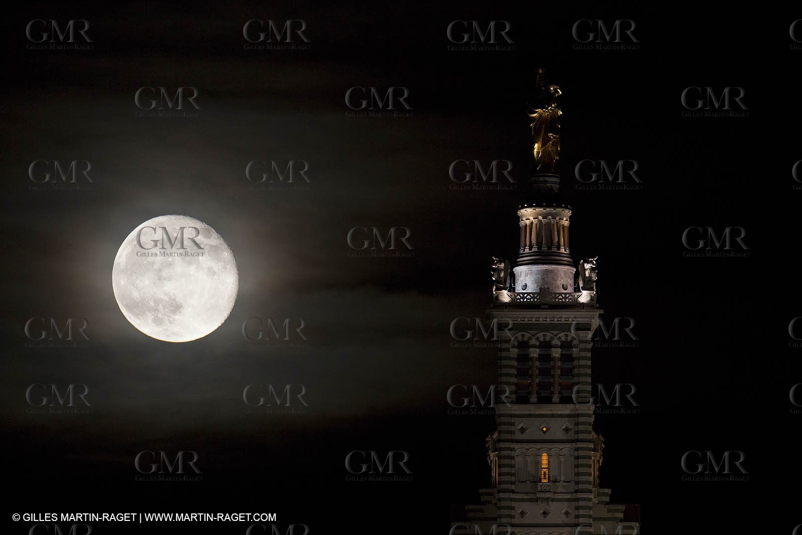 05 06 2012 - Marseille (FRA,13) - Full  moon at Notre Dame de la Garde as seen from Impasse Clerville (7th district)