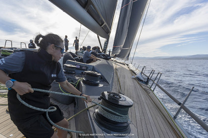 03 10 2022, Saint-Tropez (FRA,83), Voiles de Saint-Tropez 2022,  entraînement des maxis, A bord de Sipirit of Malouen X