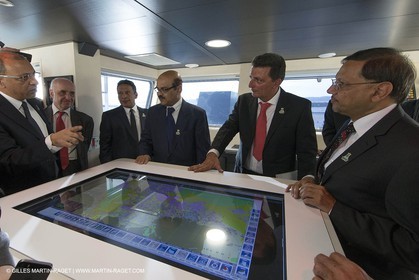 Al Azizi oficial launchat the Mucem museum - H2X boatyard - Oceanographic research ship - Marseille (FRA,13) - 27 05 2014