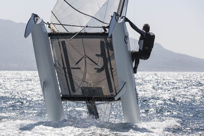 26 03 2013 - Marseille (FRA,13) - Ingrid Petitjean et Olivier backes training on their Nacra 17 in breezy conditions