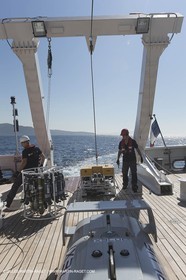 11 09 2014 - la Ciotat (FRA,13) - onboar Al Azzizi, oceanographic research ship buit by H2X boat yard, measure devices manipuation