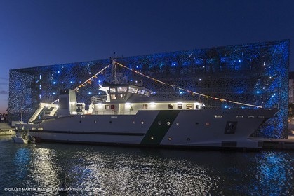 Al Azizi oficial launchat the Mucem museum - H2X boatyard - Oceanographic research ship - Marseille (FRA,13) - 27 05 2014