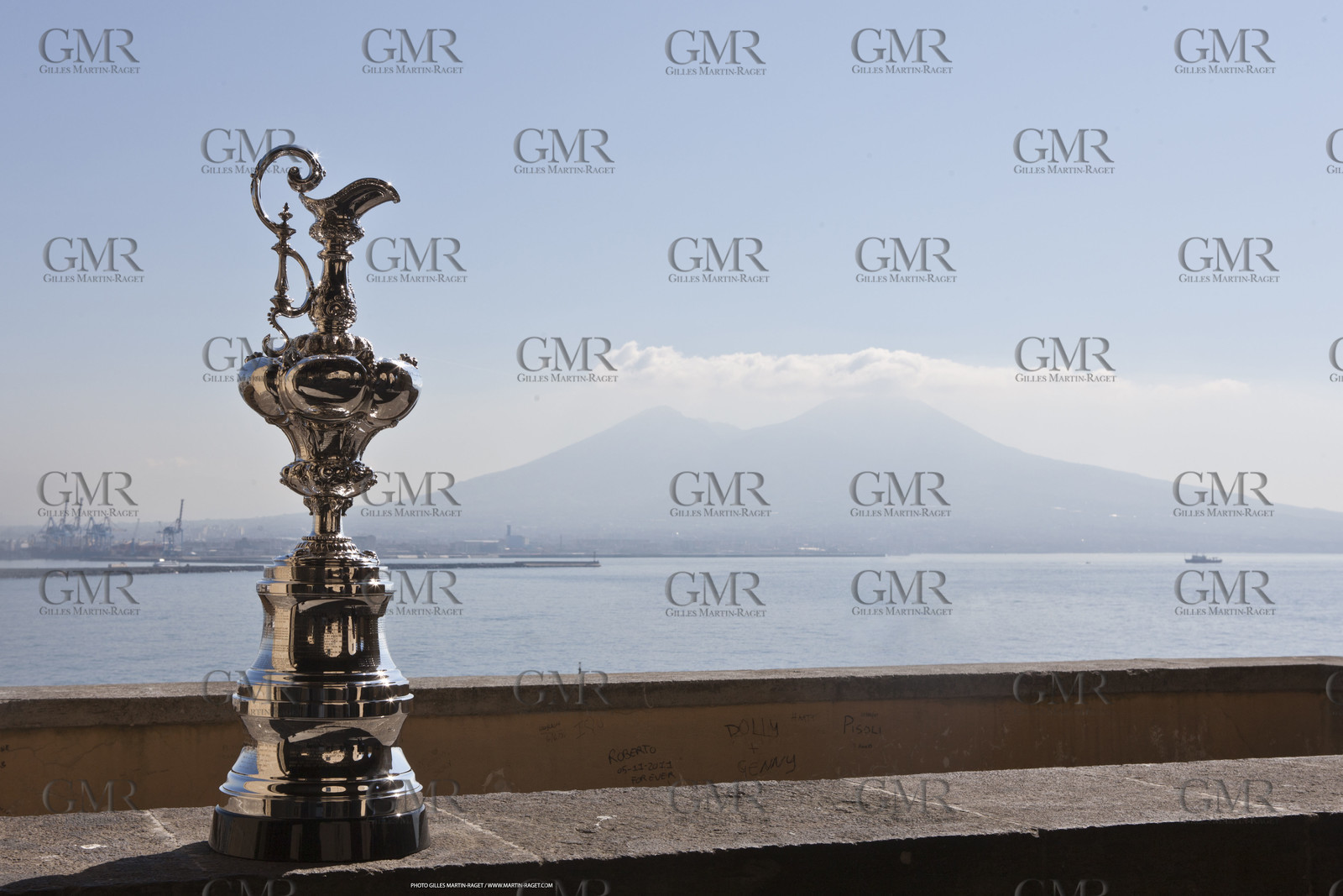 09 04 2012 - Naples (ITA) - 34th America's Cup - America's Cup World Series Naples 2012 - The America's Cup trophy infront Naples bay