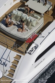 06 09 2007 - Saint Tropez (FRA, 83) - Superyachts - Motoryachts - Mangusta 92 Triple Fun in Saint Tropez - Mooring at Club 55 at Pampelonne Beach