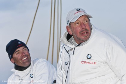 14 02 2010 - Valencia (ESP) - 33rd America's Cup - BMW ORACLE Racing - Race 2 - Russell Coutts - Larry Ellison