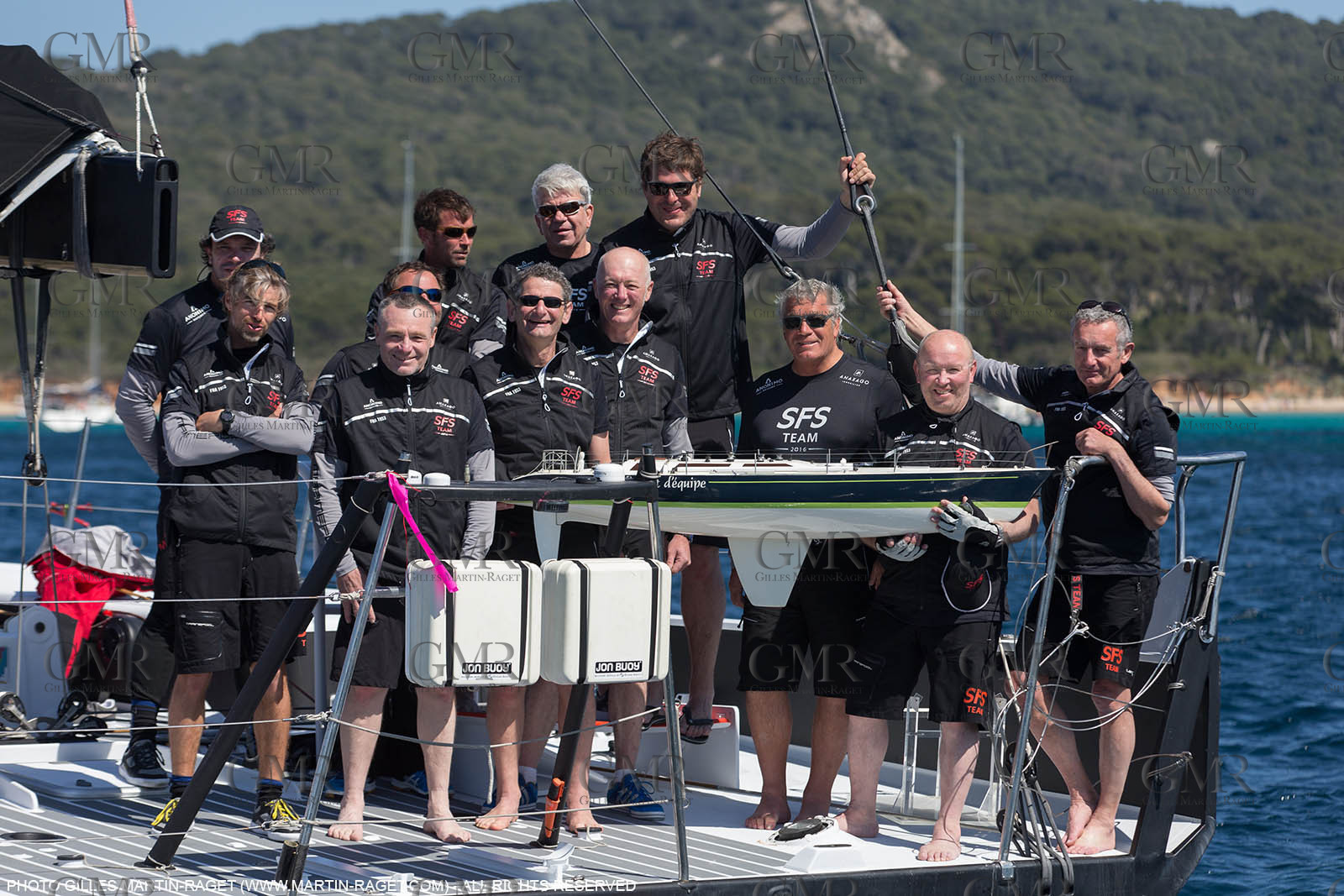 05 05 2016, Porquerolles (FRA,83), Semaine de Porquerolles, célébration des 30 and de lla victoire de l'Esprit d'Equipe dans la Whitbread, l'équipage se retrouve à bord du maxi SFS skippé par Lionel Péan