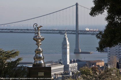 04 01 2011 - San Francisco (USA, CA) - 34th America's Cup - The America's Cup in San Francisco - Ferry station and Bay Bridge