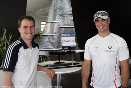 14 05 2007-Valencia (Spain)- 32nd America's Cup - Louis Vuitton Cup - Semi-final - Day 1 - BMW ORACLE racing - Triple biathlon gold medalist Myckey Greis visit, here with sailing team member Tony Kolb