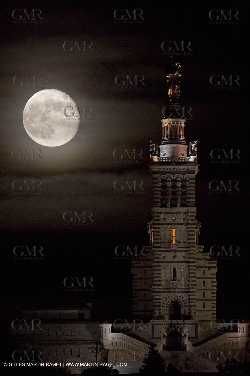 05 06 2012 - Marseille (FRA,13) - Full  moon at Notre Dame de la Garde as seen from Impasse Clerville (7th district)