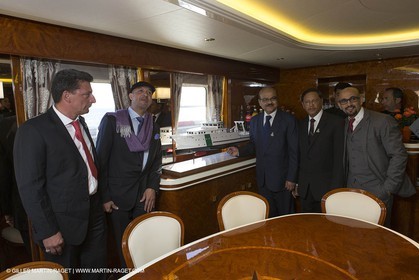 Al Azizi oficial launchat the Mucem museum - H2X boatyard - Oceanographic research ship - Marseille (FRA,13) - 27 05 2014