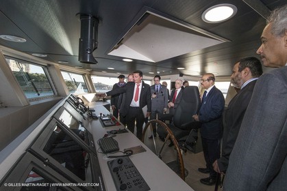 Al Azizi oficial launchat the Mucem museum - H2X boatyard - Oceanographic research ship - Marseille (FRA,13) - 27 05 2014