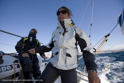 28 09 2007 - Marseille (FRA, 13) - Aigle Marine weather clothing showed in action by salors Marc Emig et Luce Molinier