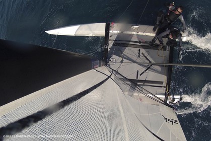 26 03 2013 - Marseille (FRA,13) - Ingrid Petitjean et Olivier backes training on their Nacra 17 in breezy conditions