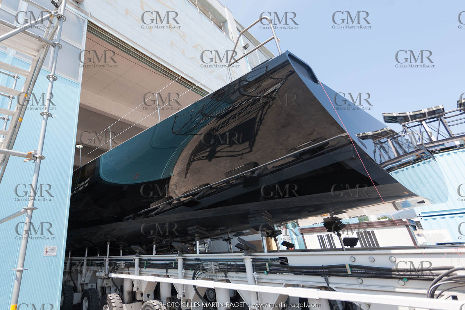 22 07 2017, Savona (ITA), Wally Cento Tango going out of the shed, Photo Gilles Martin-Raget