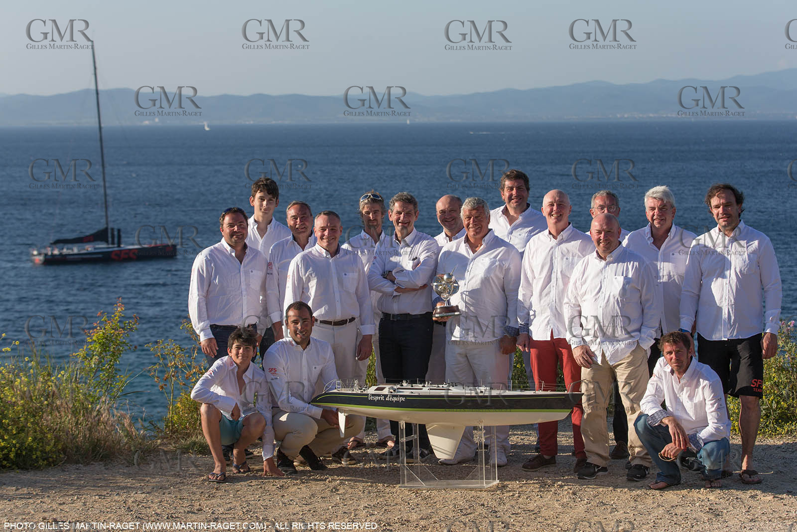 05 05 2016, Porquerolles (FRA,83), Semaine de Porquerolles, célébration des 30 and de lla victoire de l'Esprit d'Equipe dans la Whitbread, l'équipage se retrouve à bord du maxi SFS skippé par Lionel Péan