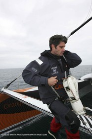 Trophée Jules Verne - Lorient - 30 12 04 - Orange II - Entraînement - A bord - Florent Chastel