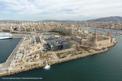 28 09 2012 - Marseille (FRA,13) - Travaux sur le Vieux Port, Construction du MUCEM, Renovation du Fort Saint Jean, construction du Centre Régional de la Meriterranée, CEREM,