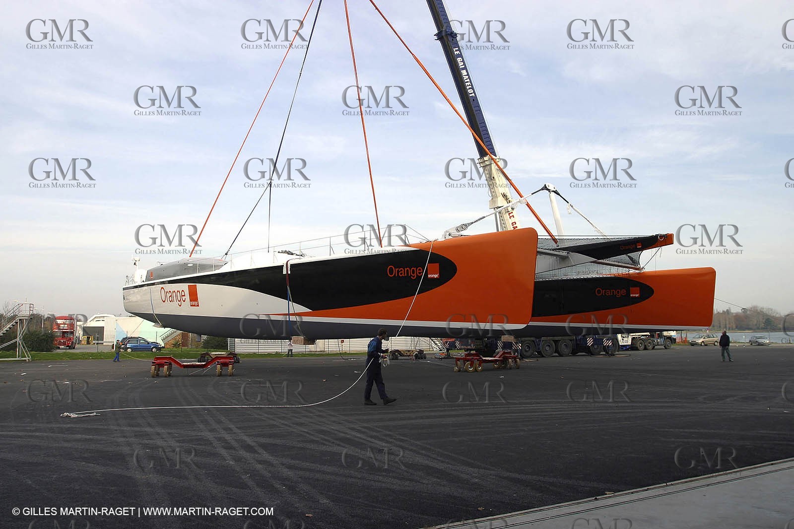 Vannes - Multiplast Boatyard - Orange II 1st going in the water