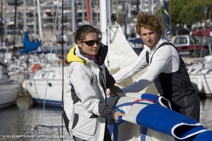 28 09 2007 - Marseille (FRA, 13) - Aigle Marine weather clothing showed in action by salors Marc Emig et Luce Molinier