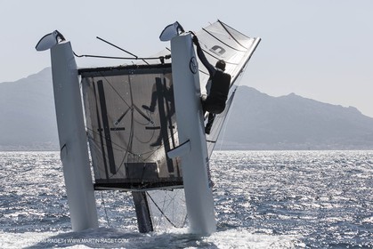 26 03 2013 - Marseille (FRA,13) - Ingrid Petitjean et Olivier backes training on their Nacra 17 in breezy conditions
