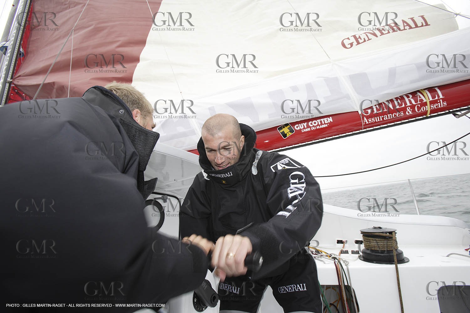 11 05 2007 - La Trinité sur Mer (France) - Yann Eliès Generali 60 open project for Vendée Globe - soccer champion Zinedine Zidane onboard