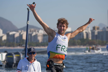 14 08 2016, Rio de Janeiro (BRA), 2016 Olympic Games, Sailing, RSX Men Medal race, Pierre Le Coq (FRA), bronze medalist
