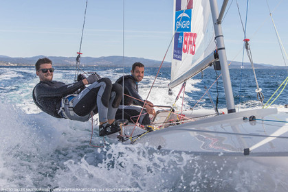 25 04 2016, Hyères (FRA,83), Jeux Olympiques Rio 2016, voile, 470, Sofian Bouvet   Jeremie Mion, SFS Voile